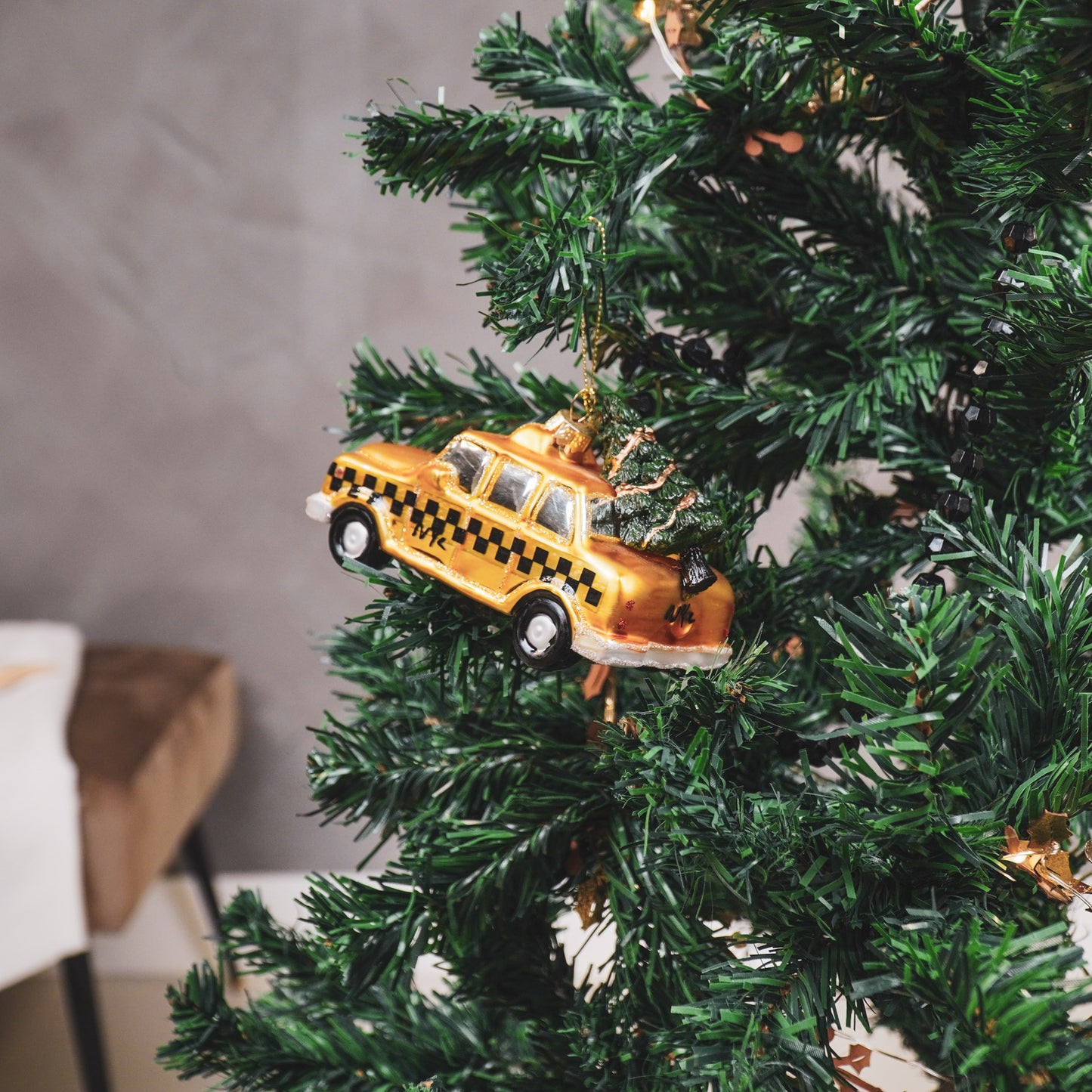 Xmas Hanger - Taxi Cab - Glass - Yellow - 12x6,5x7,5cm