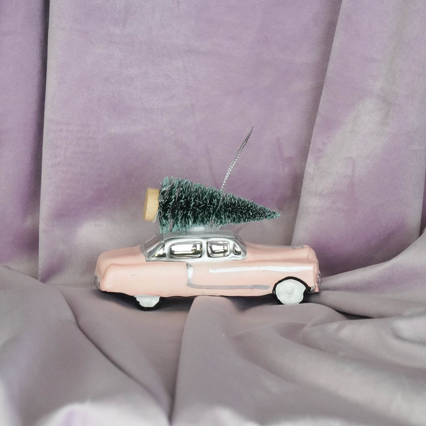 Xmas Hanger - Mustang Car - Glass - Pink - 12x5x7cm