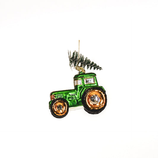 Xmas Hanger - Tractor - Glass - Green - 9x5x10cm