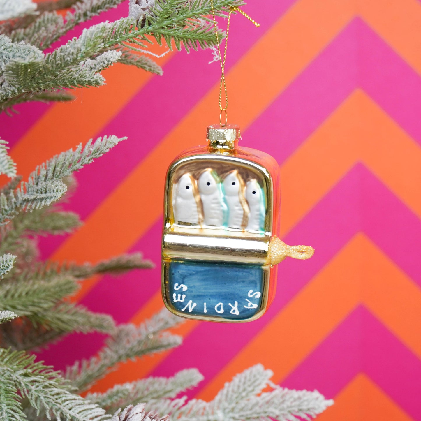 Xmas Hanger - Sardines - Glass - Blue/Gold - 8x3,5x10cm