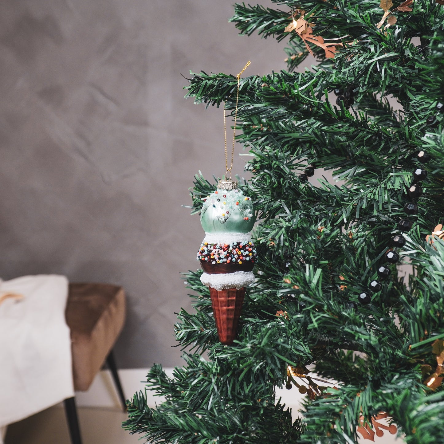 Xmas Hanger - Ice Cream - Glass -Blue/Brown - 5x14cm