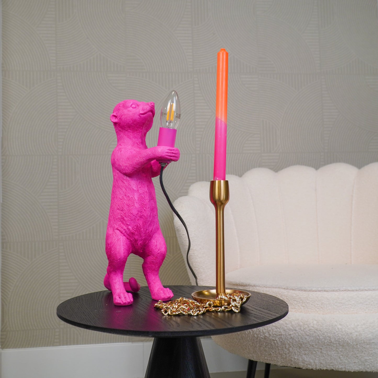 Table Lamp - Meerkat - Polyresin - Pink - 15x10x38cm