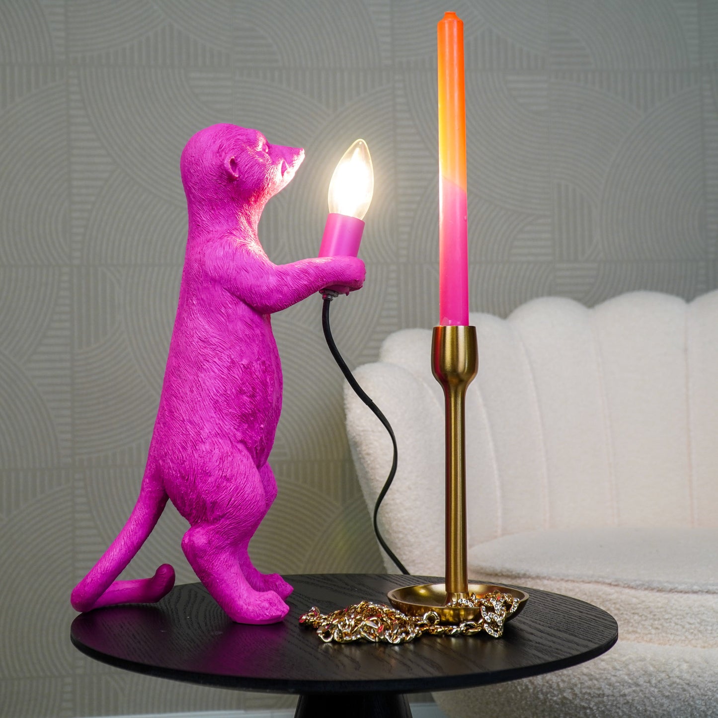 Table Lamp - Meerkat - Polyresin - Pink - 15x10x38cm