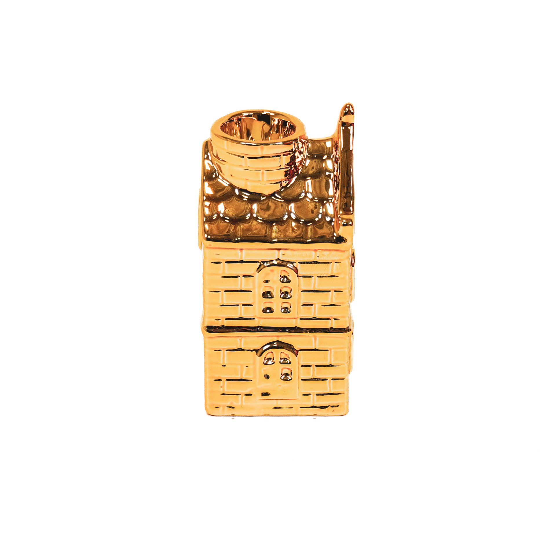Candle holder - House - Ceramics - Gold - 6x5,5x11cm