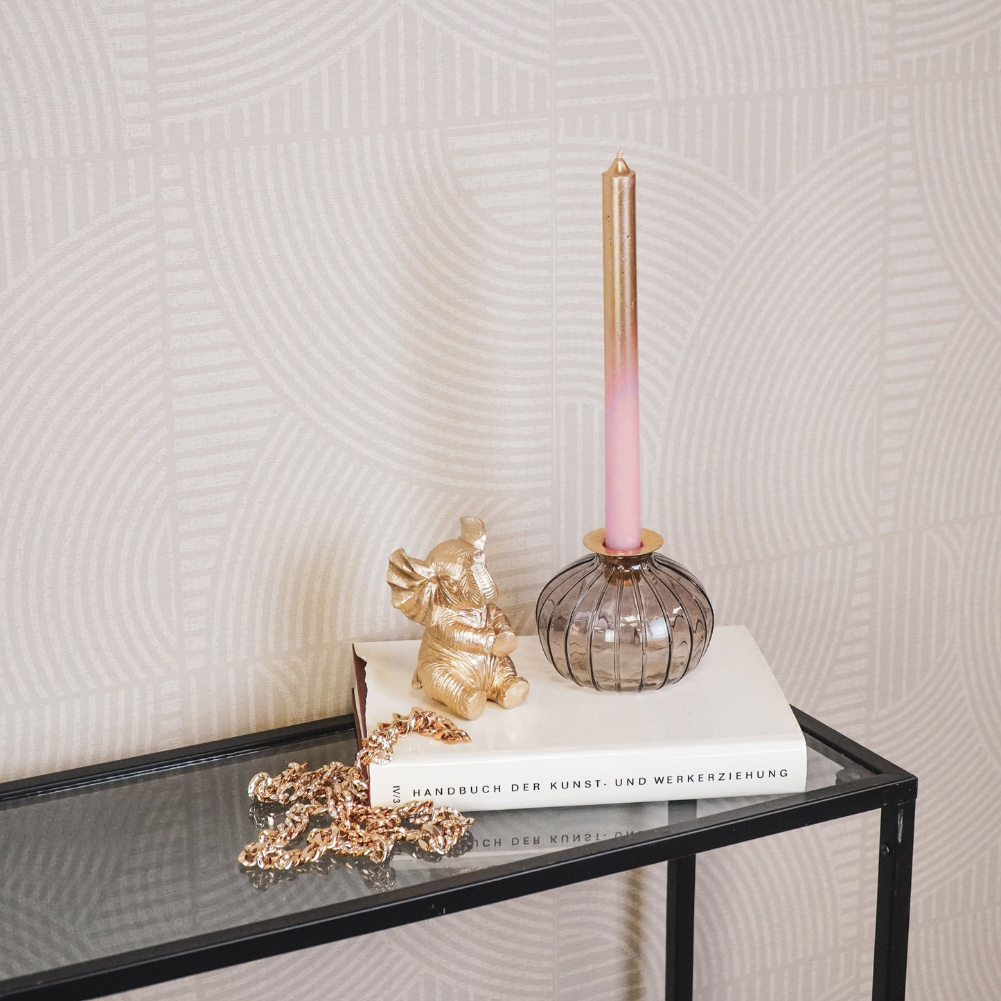 Candleholder- Bottle - Glass/Metal- Brown/Gold- 11x11x8,5cm