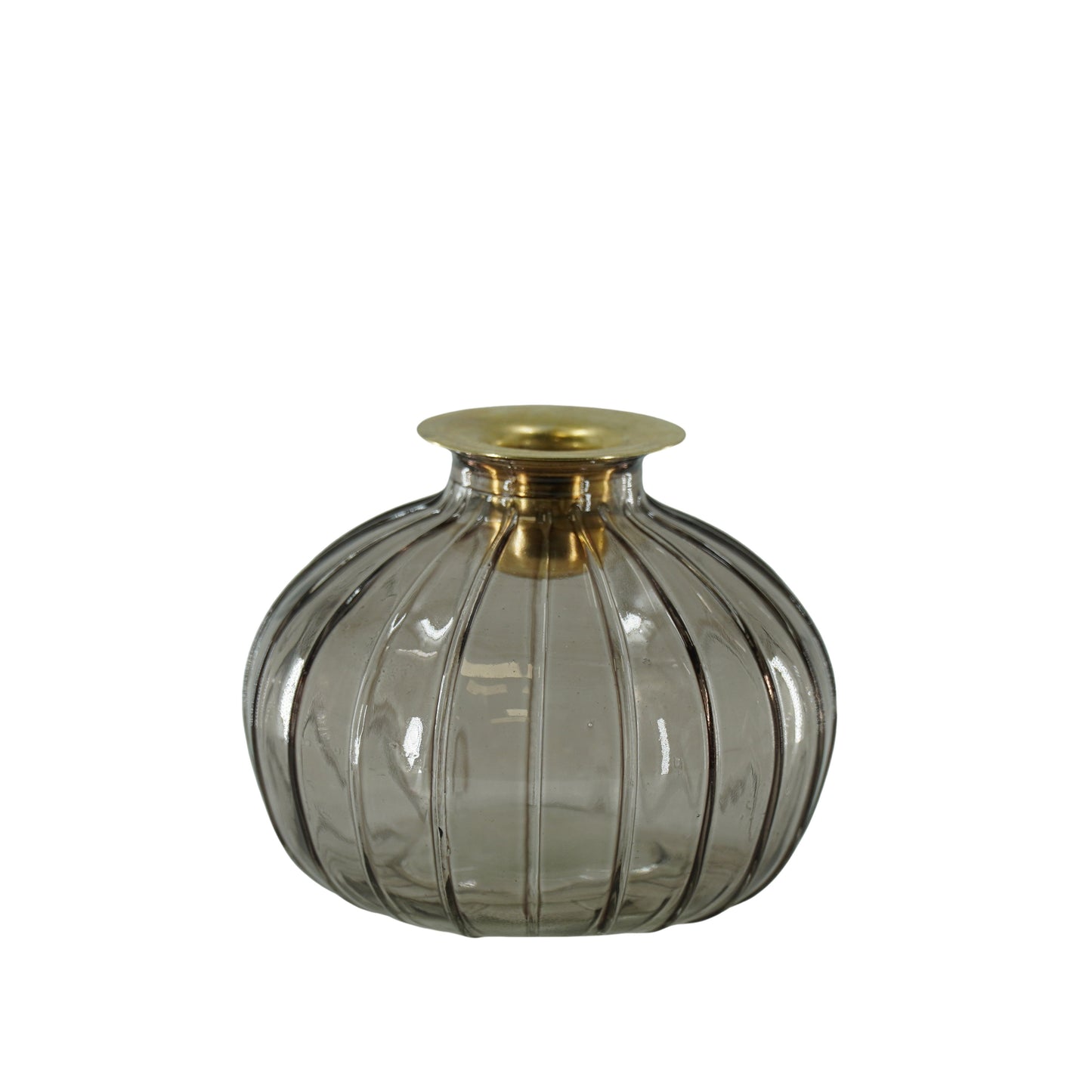 Candleholder- Bottle - Glass/Metal- Brown/Gold- 11x11x8,5cm