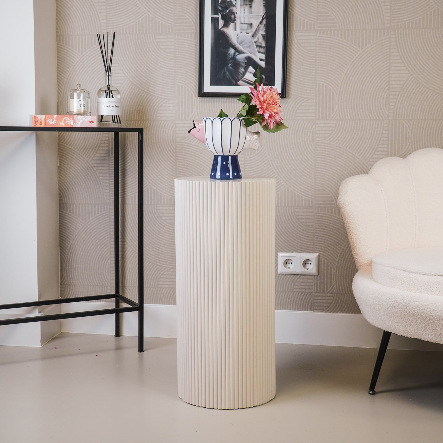Side Table / Pillar- Cylinder - MDF - Sand - 30x65cm