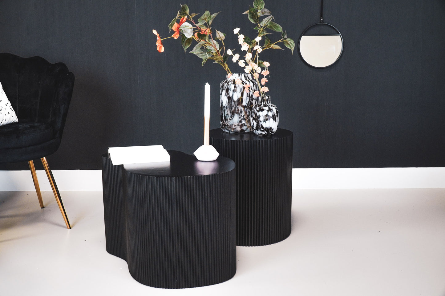 Side Table - Cylinder- MDF - Black - 39x45cm