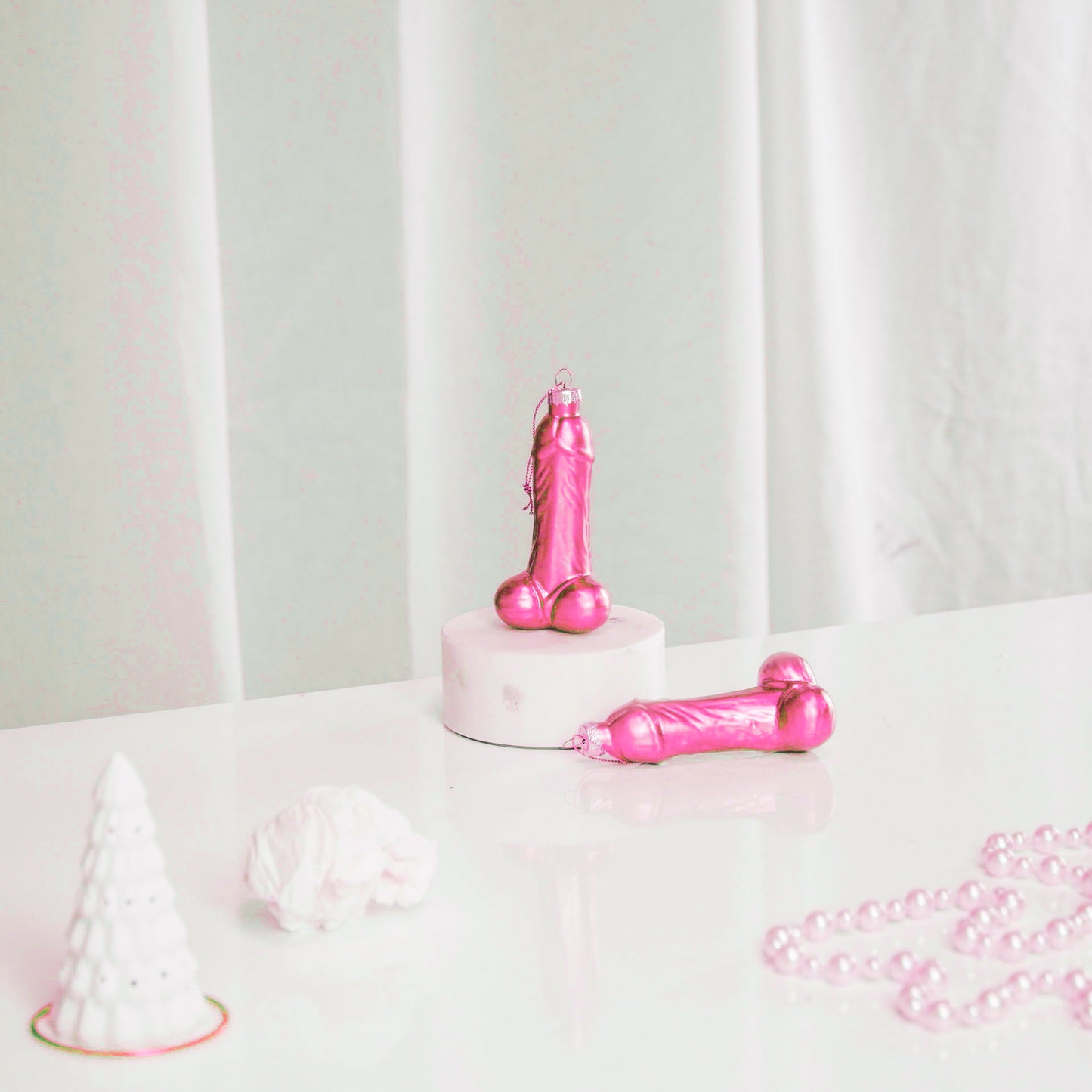 Xmas hanger - Penis - Glass - Pink - 3,5x6x10,5cm
