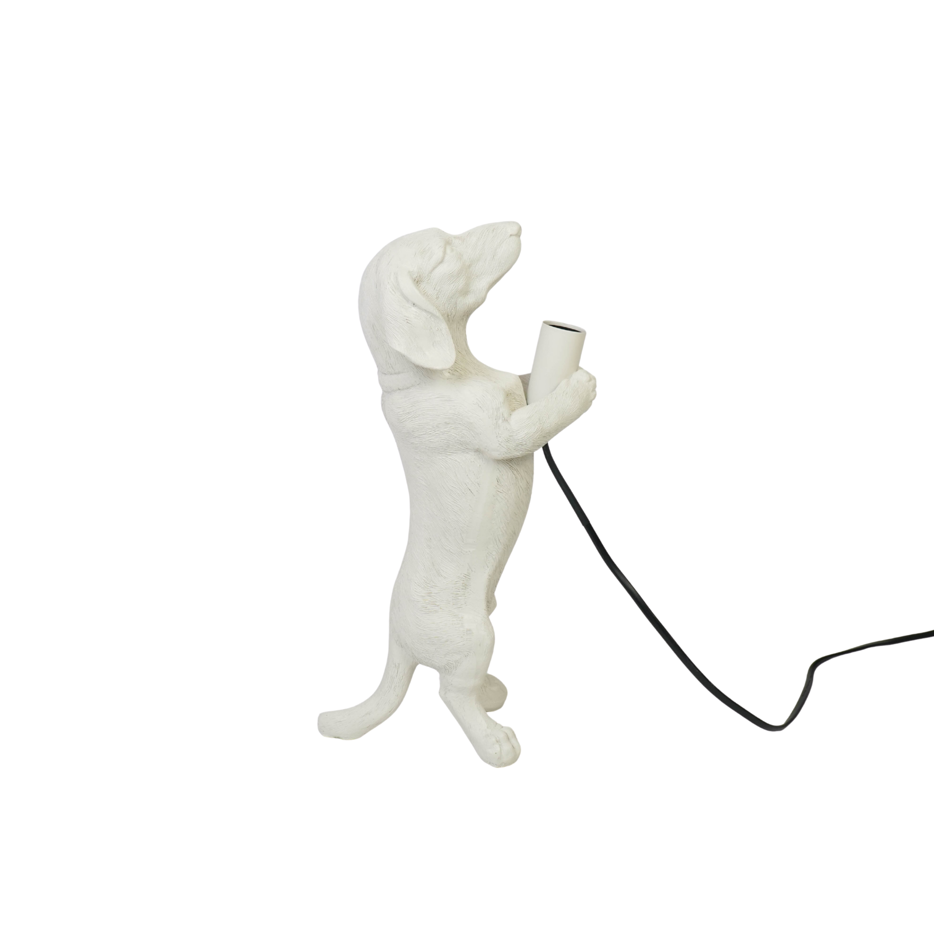 Table Lamp - Dachshund Lamp - Polyresin - Cream White - E14 - 10x15x38cm