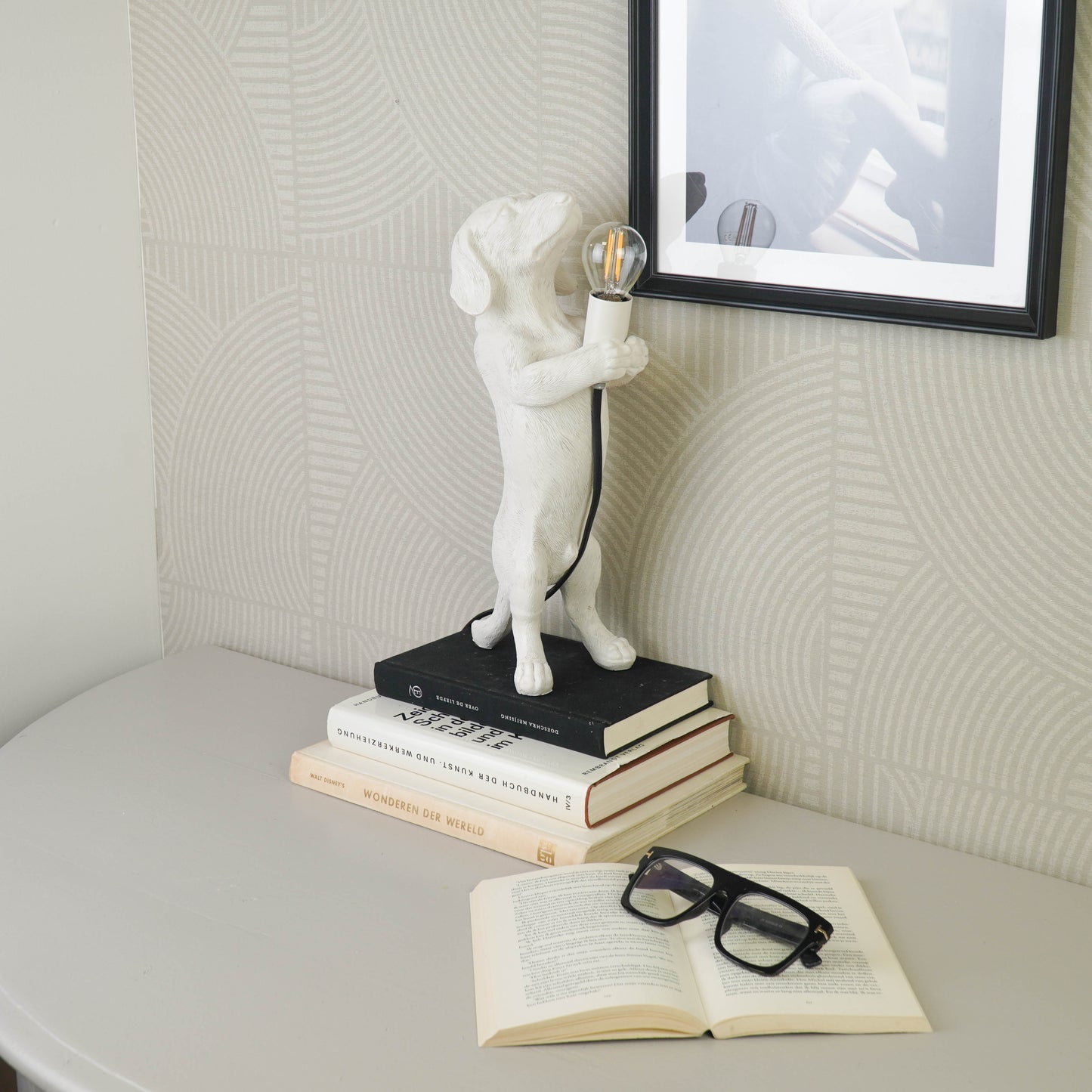 Table Lamp - Dachshund Lamp - Polyresin - Cream White - E14 - 10x15x38cm