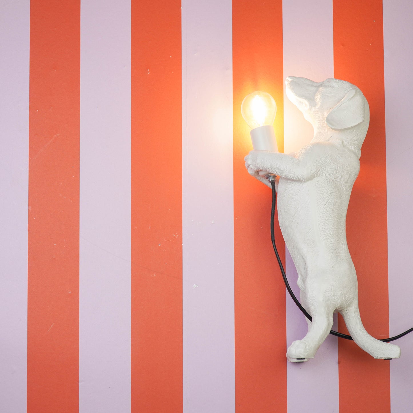 Table Lamp - Dachshund Lamp - Polyresin - Cream White - E14 - 10x15x38cm