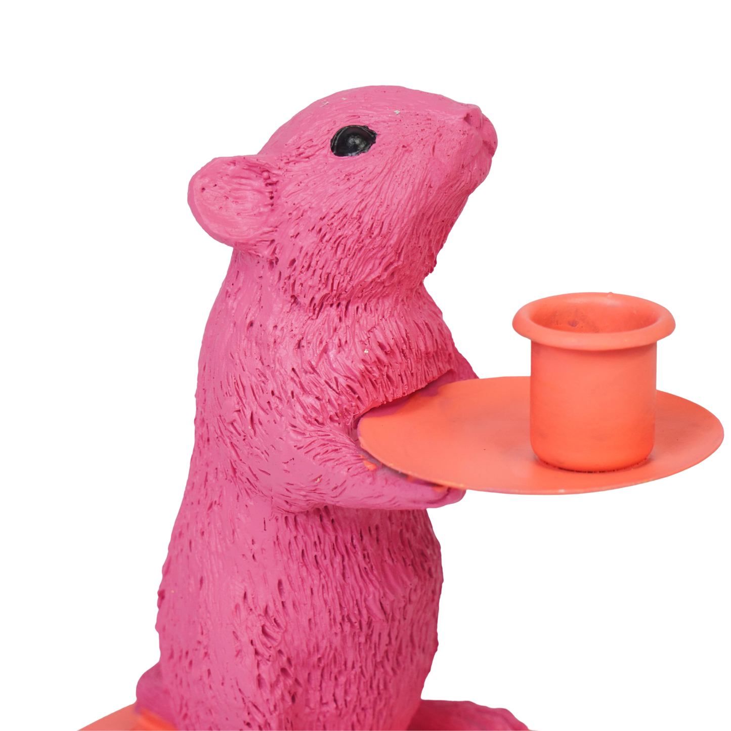 Candle holder - Mouse - Polyresin - Pink/Red - 8x10x17cm