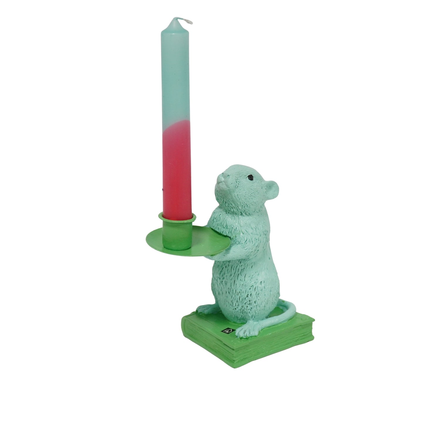 Candle holder - Mouse - Polyresin - Mint/Green - 8x10x17cm