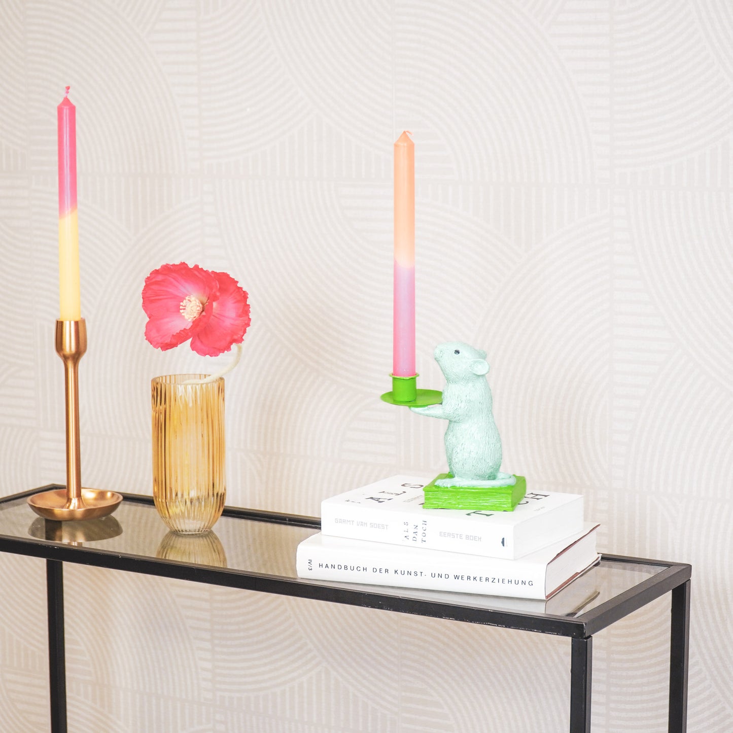 Candle holder - Mouse - Polyresin - Mint/Green - 8x10x17cm