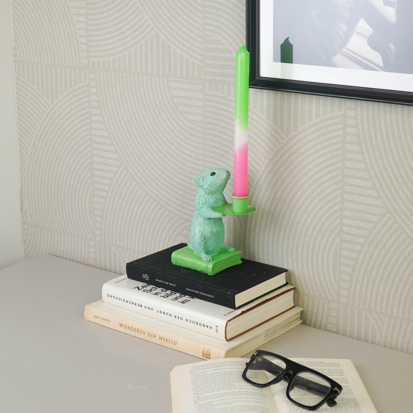 Candle holder - Mouse - Polyresin - Mint/Green - 8x10x17cm