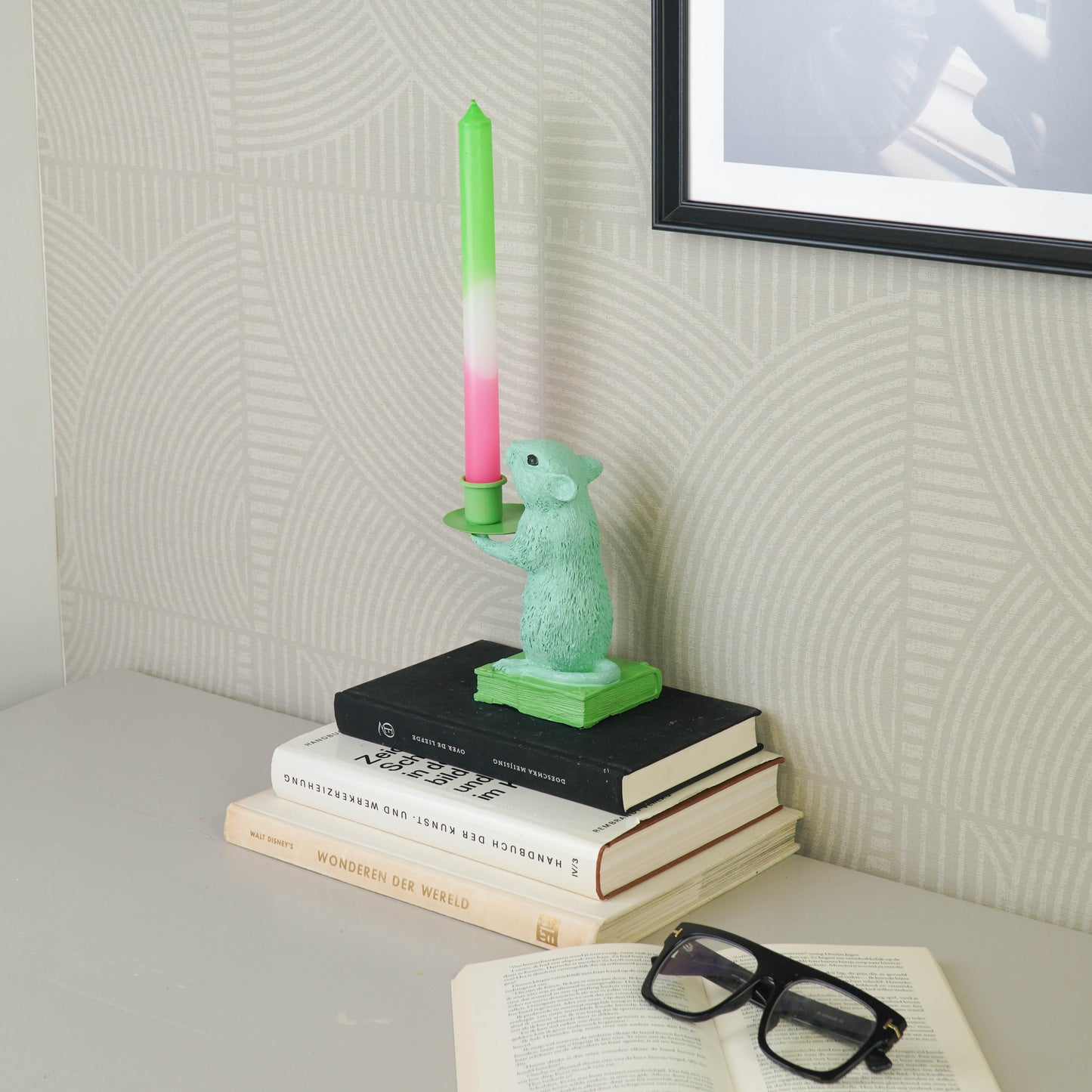Candle holder - Mouse - Polyresin - Mint/Green - 8x10x17cm