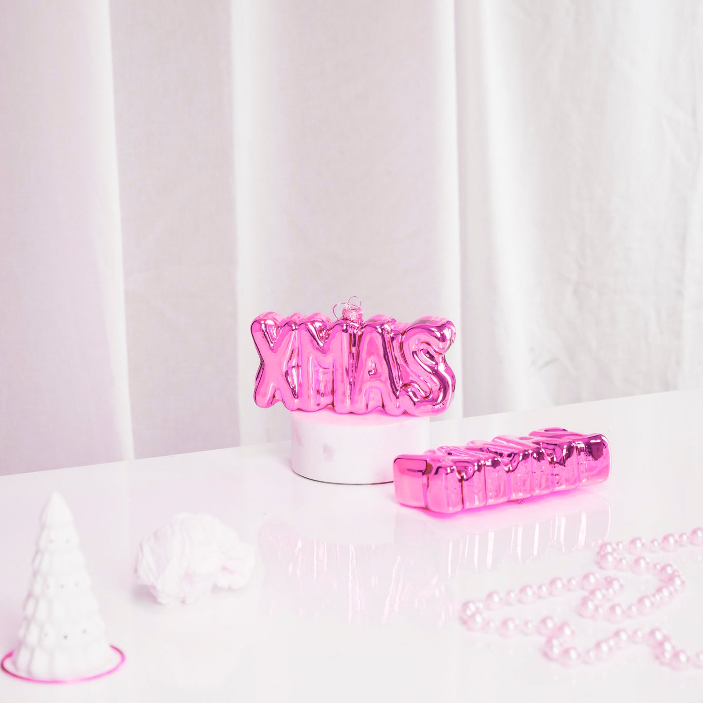 Ornament Xmas Hanger XMAS - Pink - Glass - 4,5x3,5x7,5cm