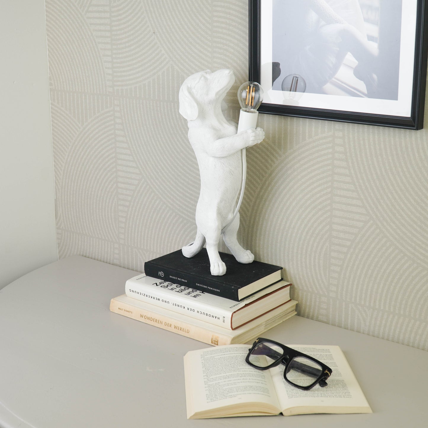 Table Lamp - Dachshund Lamp - Polyresin - White - E14 - 10x15x38cm