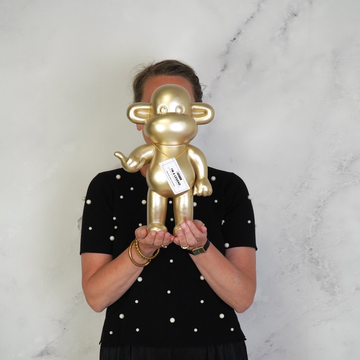 Ornament - Hang Loose Monkey Figurine 'The Legend' - Polyresin - Gold - 20,5x13,5x35cm