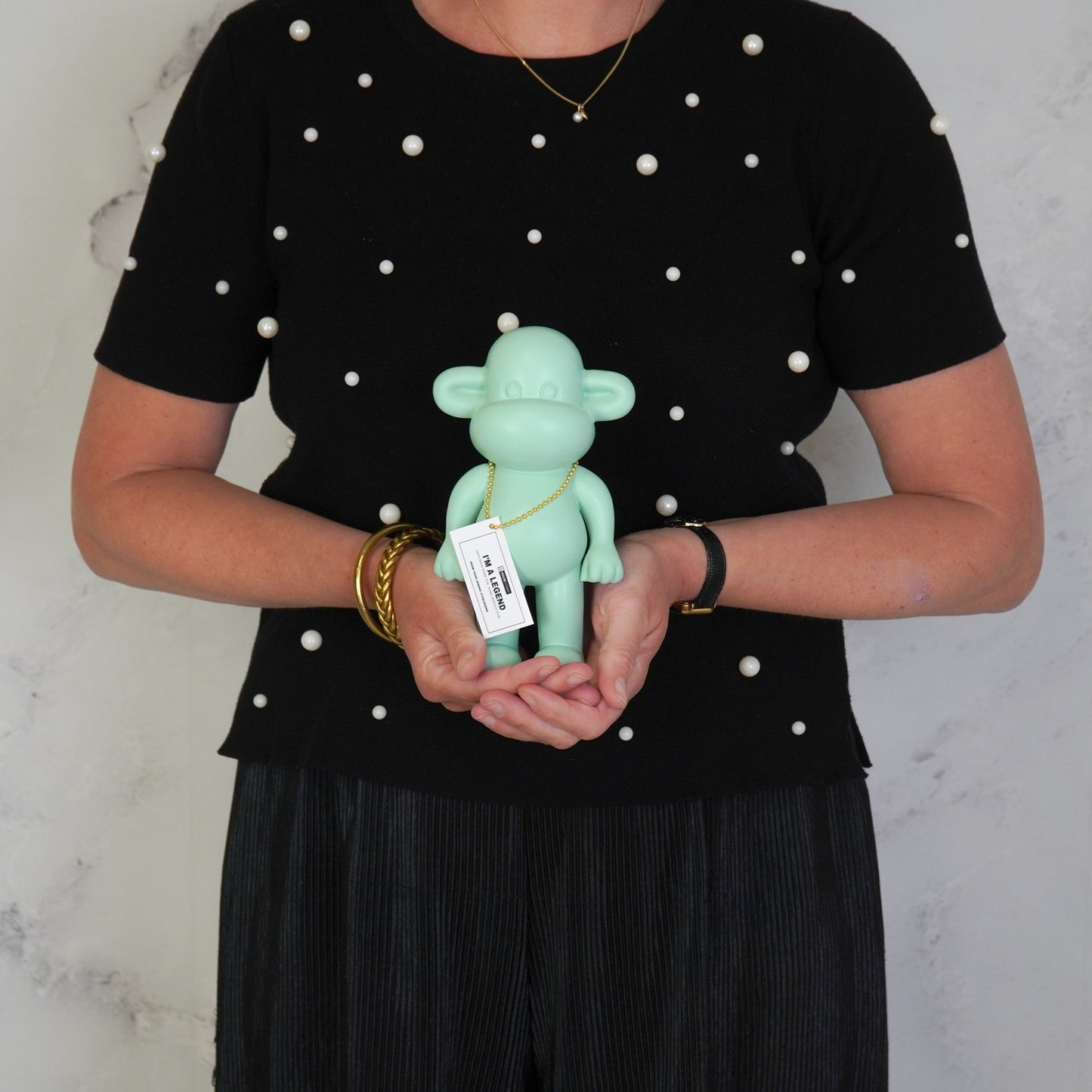Ornament - Monkey Figurine 'The Legend' - Polyresin - Mintgreen - 11x7x19cm