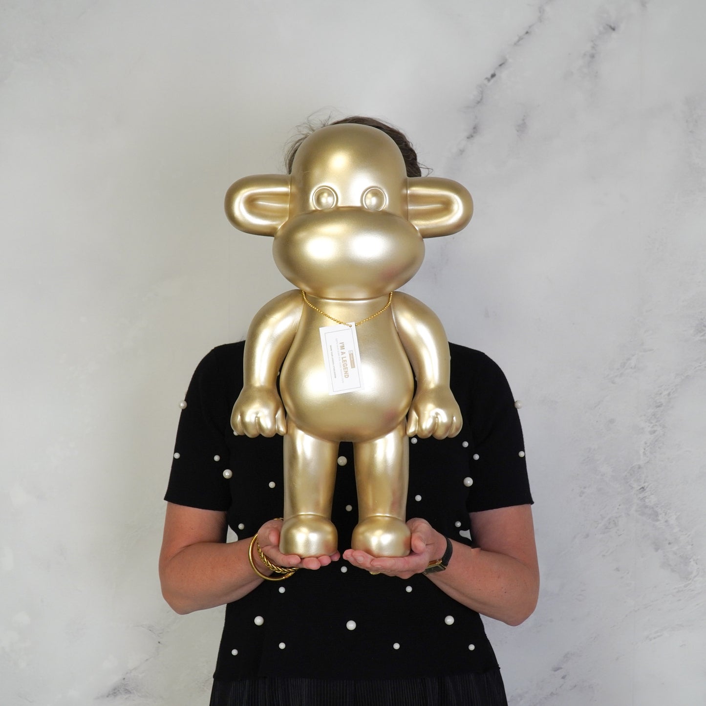 Ornament - Monkey Figurine 'The Legend' -Polyresin - Gold - 33x21x50cm
