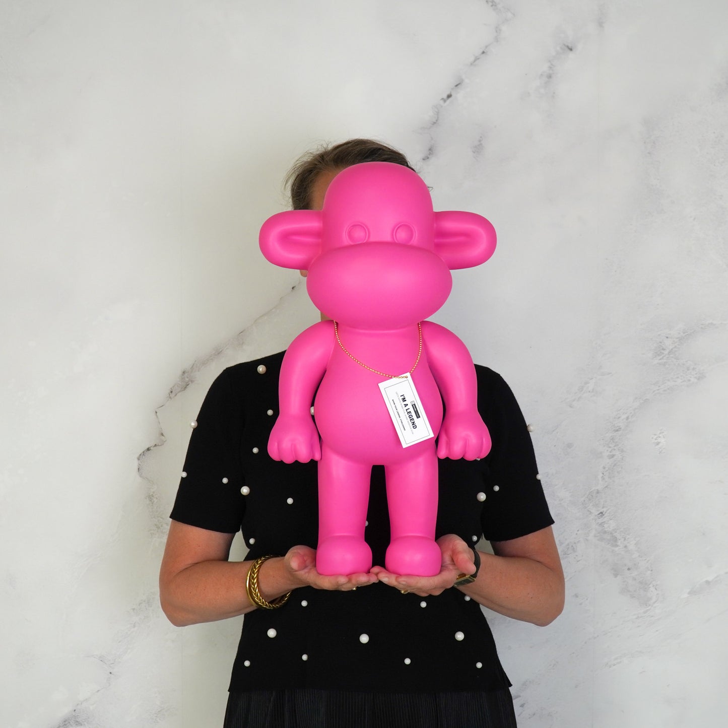 Ornament - Monkey Figurine 'The Legend'- Polyresin - Pink - 33x21x50cm