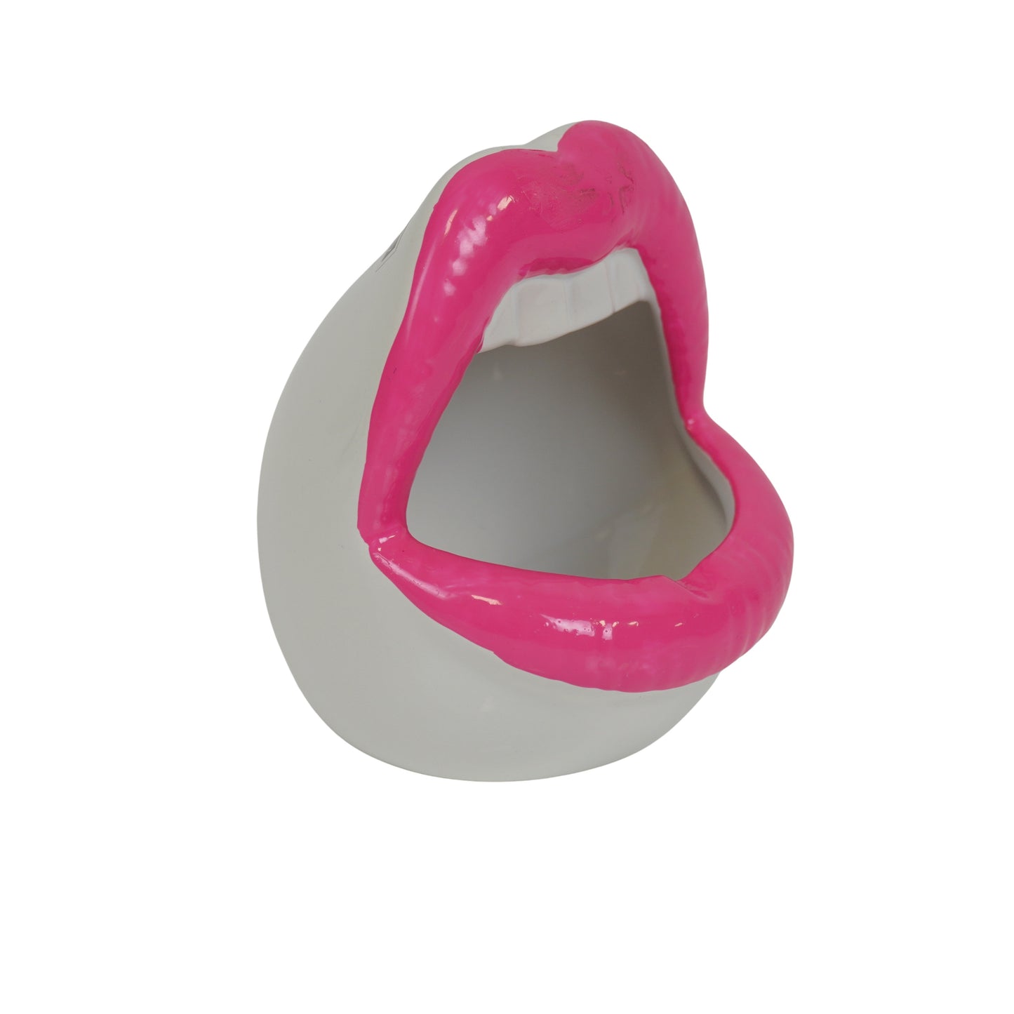 Pot - Ornament - Lip - Ceramics -Pink/White  -10x10x12cm