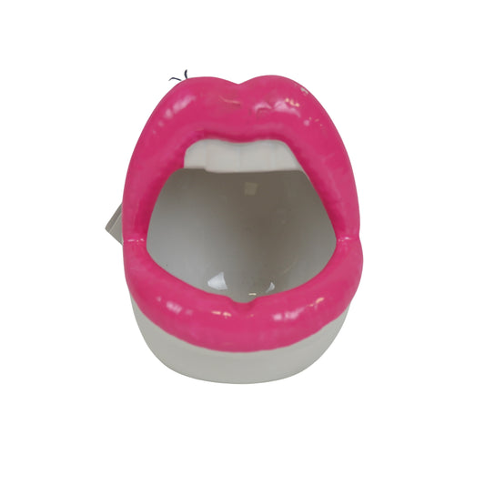 Pot - Ornament - Lip - Ceramics -Pink/White  -10x10x12cm