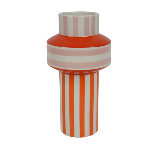 Vase - Stripe - Ceramics - Orange/Light Pink - 13x13x25cm