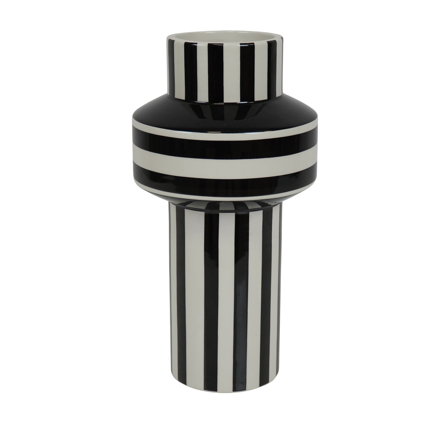 Vase - Stripe - Ceramics - Black/White - 13x13x25cm