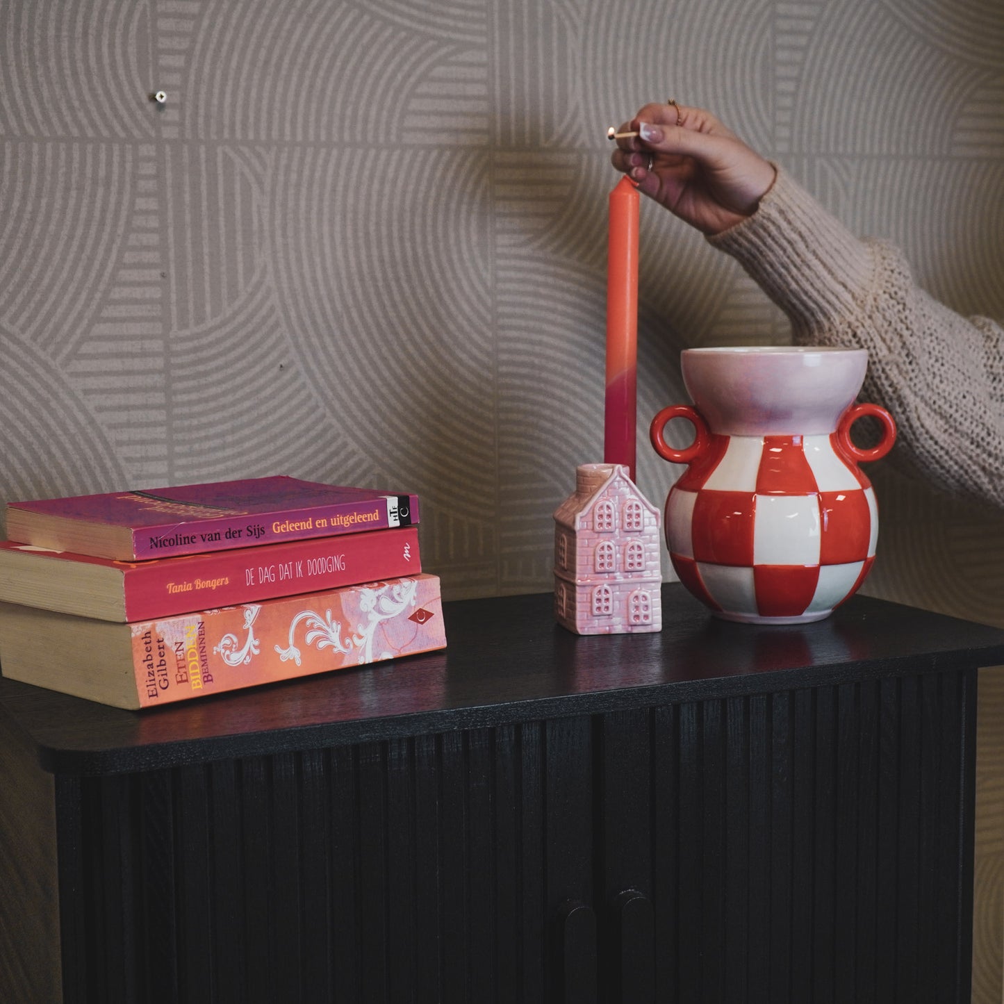 Vase - Jug - Ceramics - Orange/Pink -14,5x14x17cm