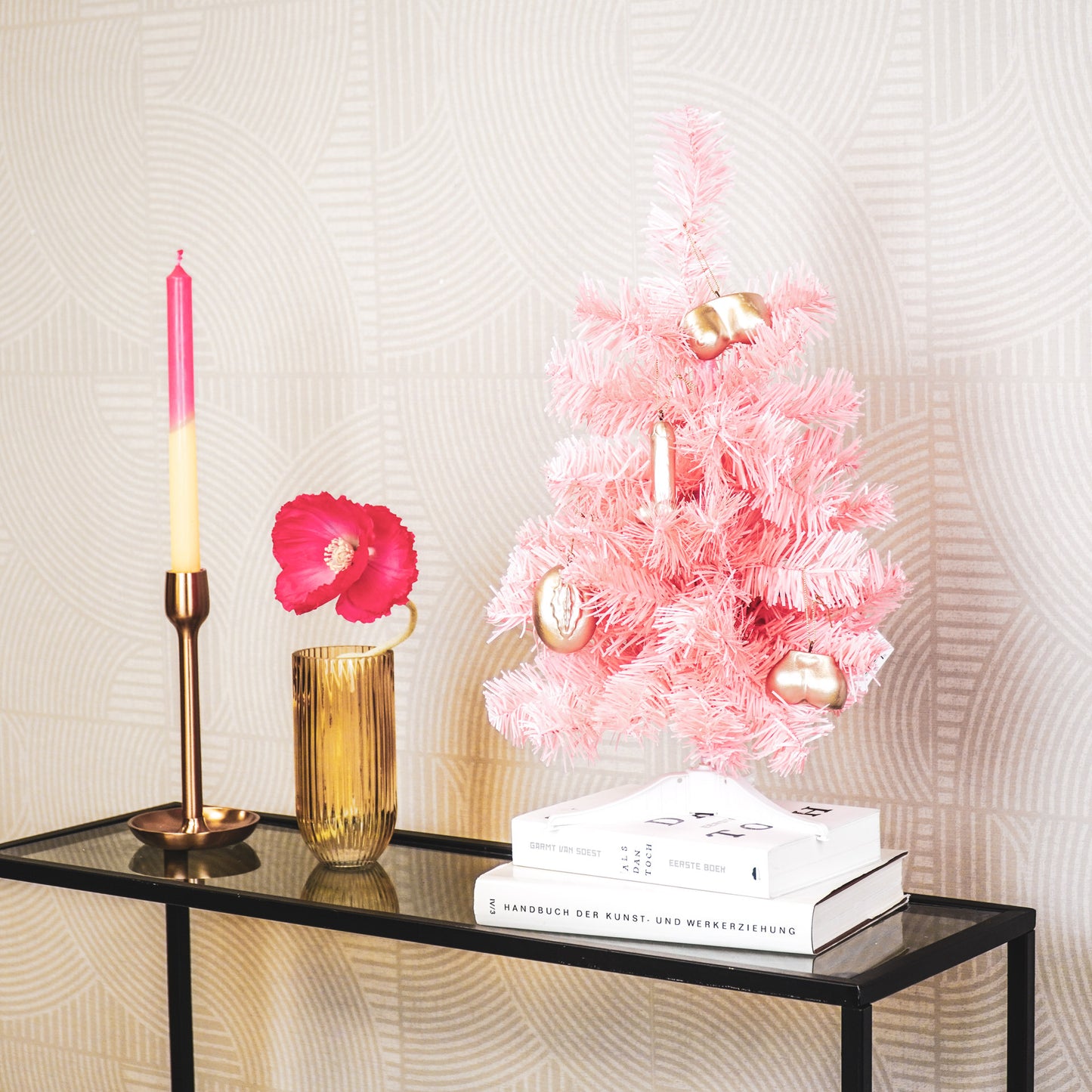Artifical Tree - Xmas Tree with led lights - Pink - 50cm