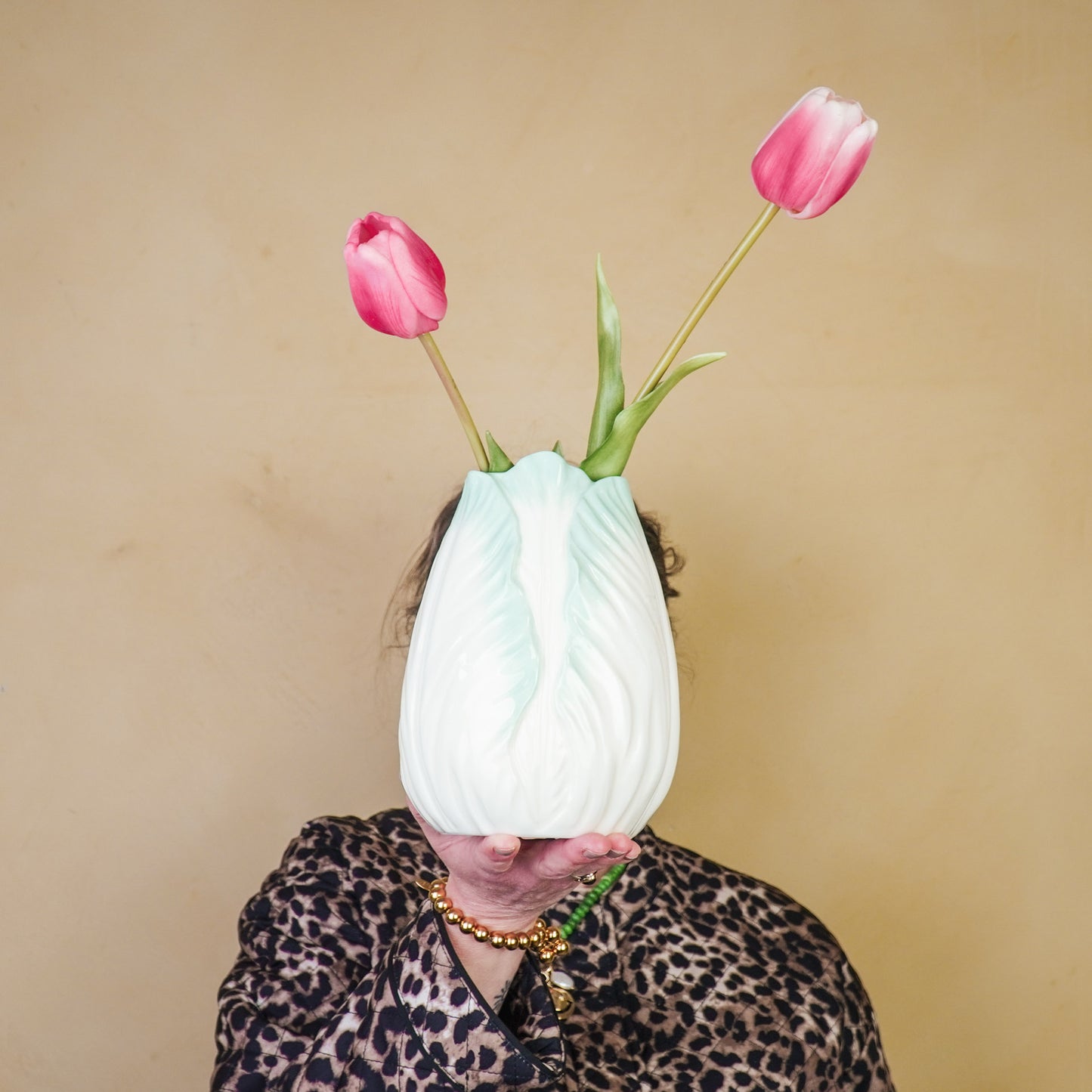Vase- Tulip Head- Stoneware- Mint- 14x14x19cm