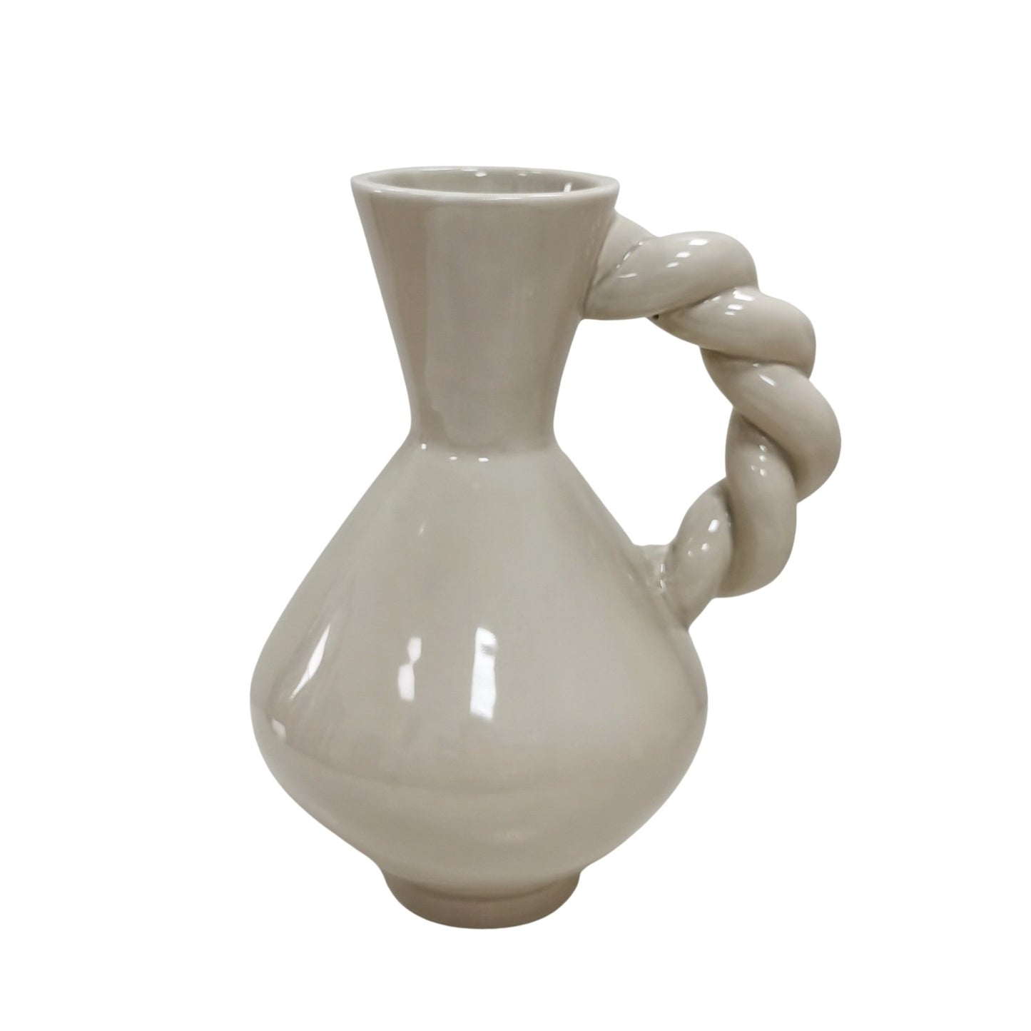 Vase - Twisted Handle - Dolomite - Sand - 17.5x13.5x22cm