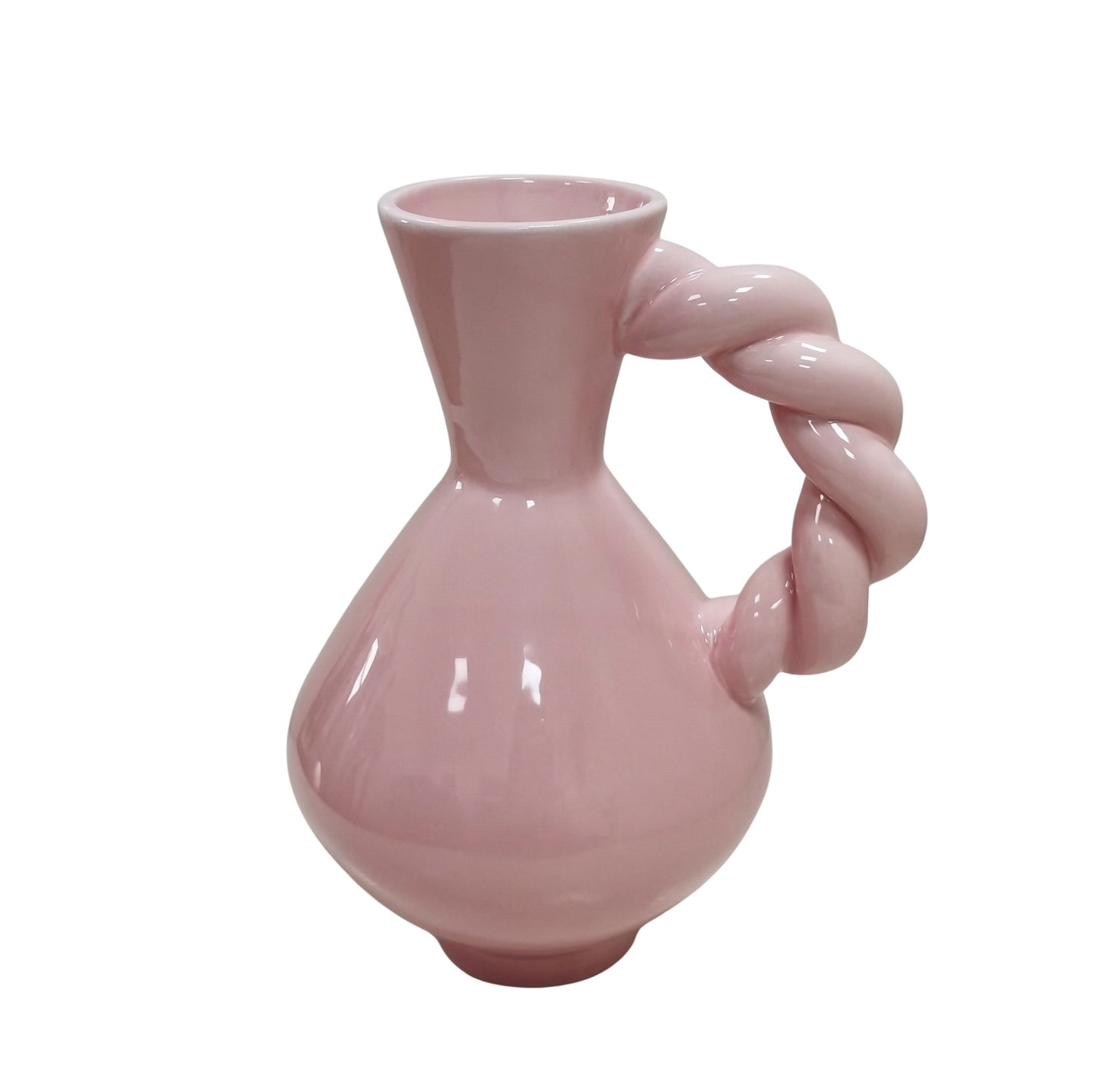 Vase - Twisted Handle - Dolomite - Pink - 17.5x13.5x22cm
