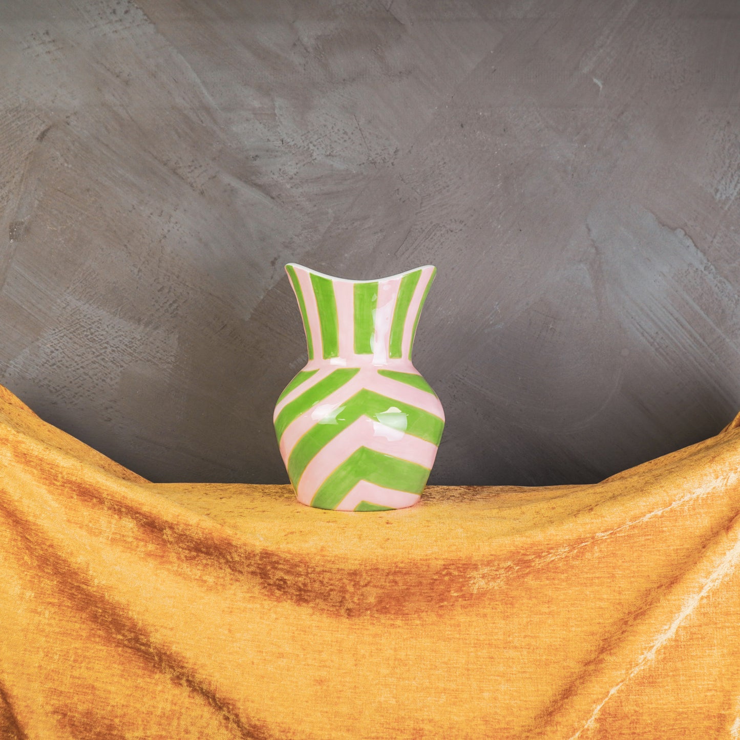 Vase- Stripes- Stoneware -Green/ Pink- 16x16x22cm