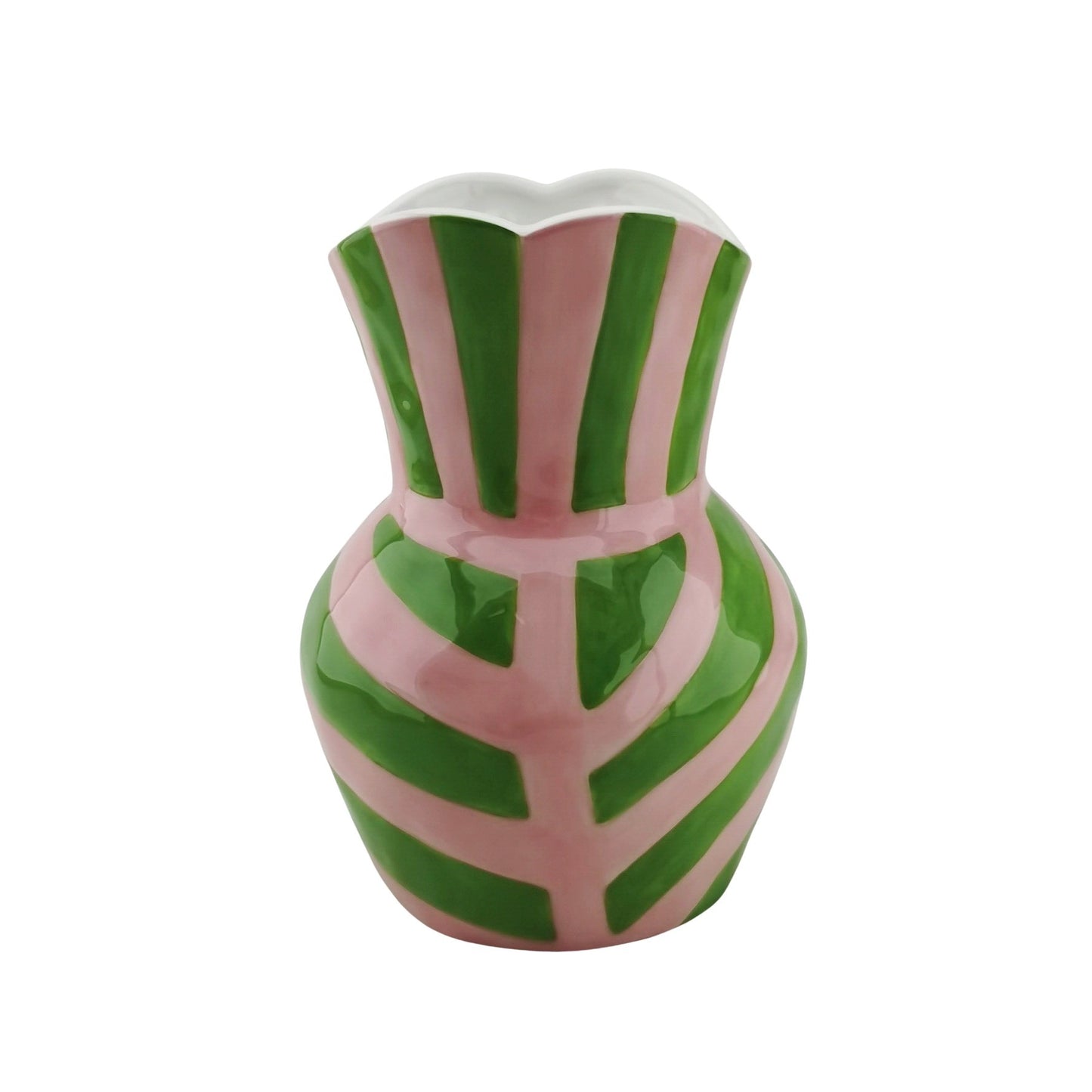 Vase- Stripes- Stoneware -Green/ Pink- 16x16x22cm