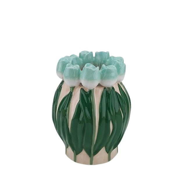 Vase- Tulips- Dolomite- Mint/ Green-14x14x18cm