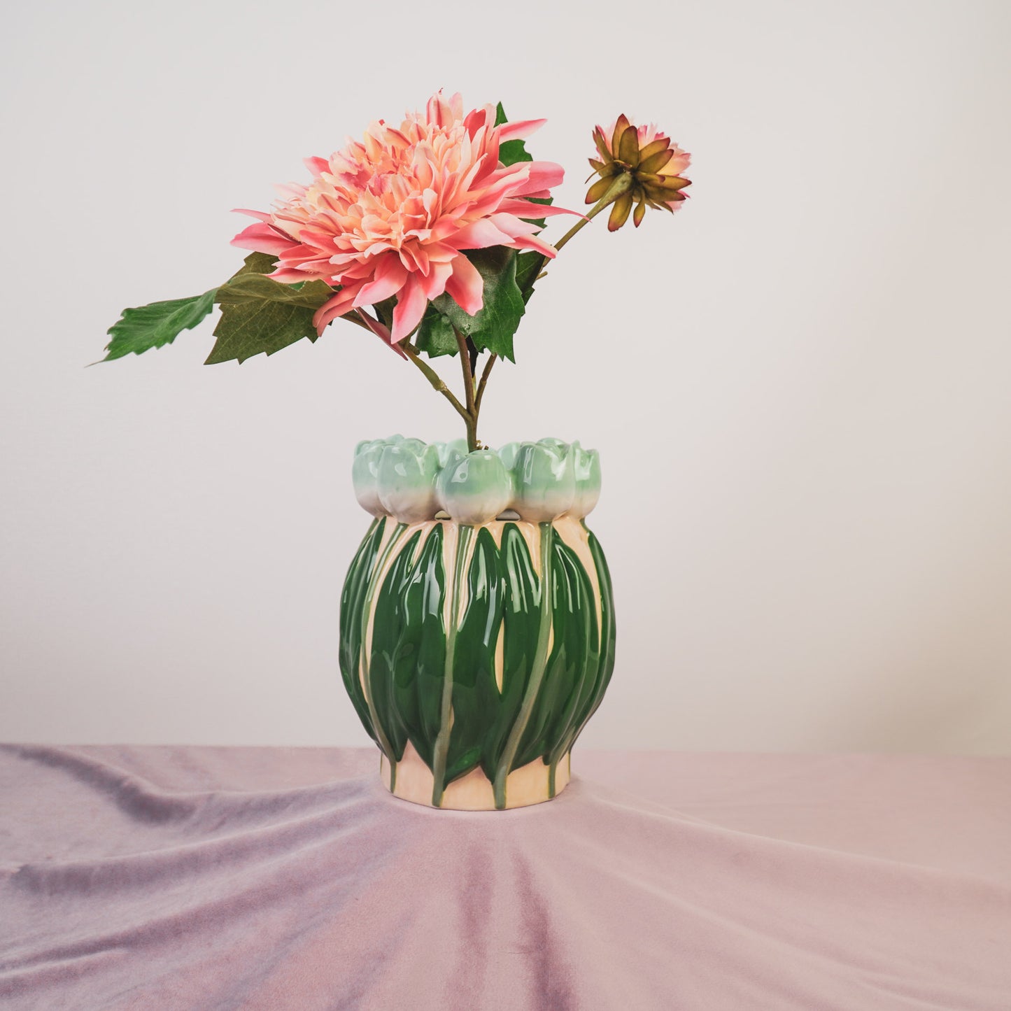 Vase- Tulips- Dolomite- Mint/ Green-14x14x18cm