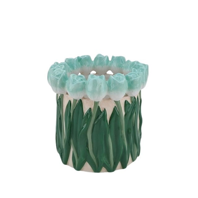 Vase- Tulips- Dolomite- Mint/ Green-17x17x16cm