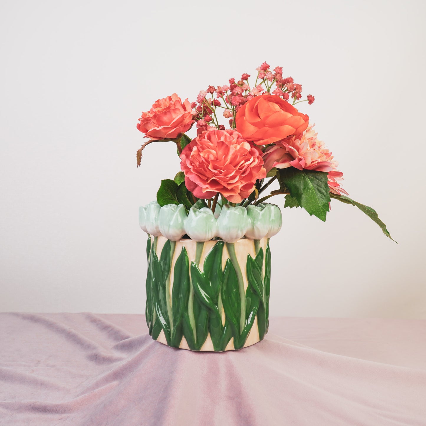 Vase- Tulips- Dolomite- Mint/ Green-17x17x16cm