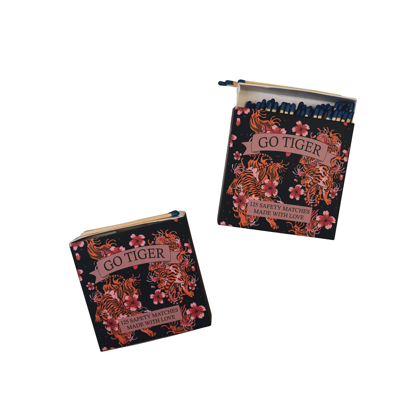 Matchbox - Lucifer Box 'Go Tiger' - Blue/Pink - 11x11x3cm