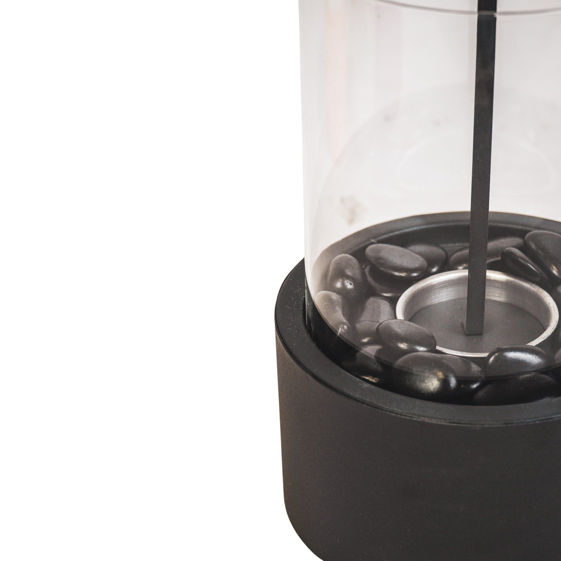 Table Fireplace - Round - Metal/Glass - Black - 21x21x28 cm