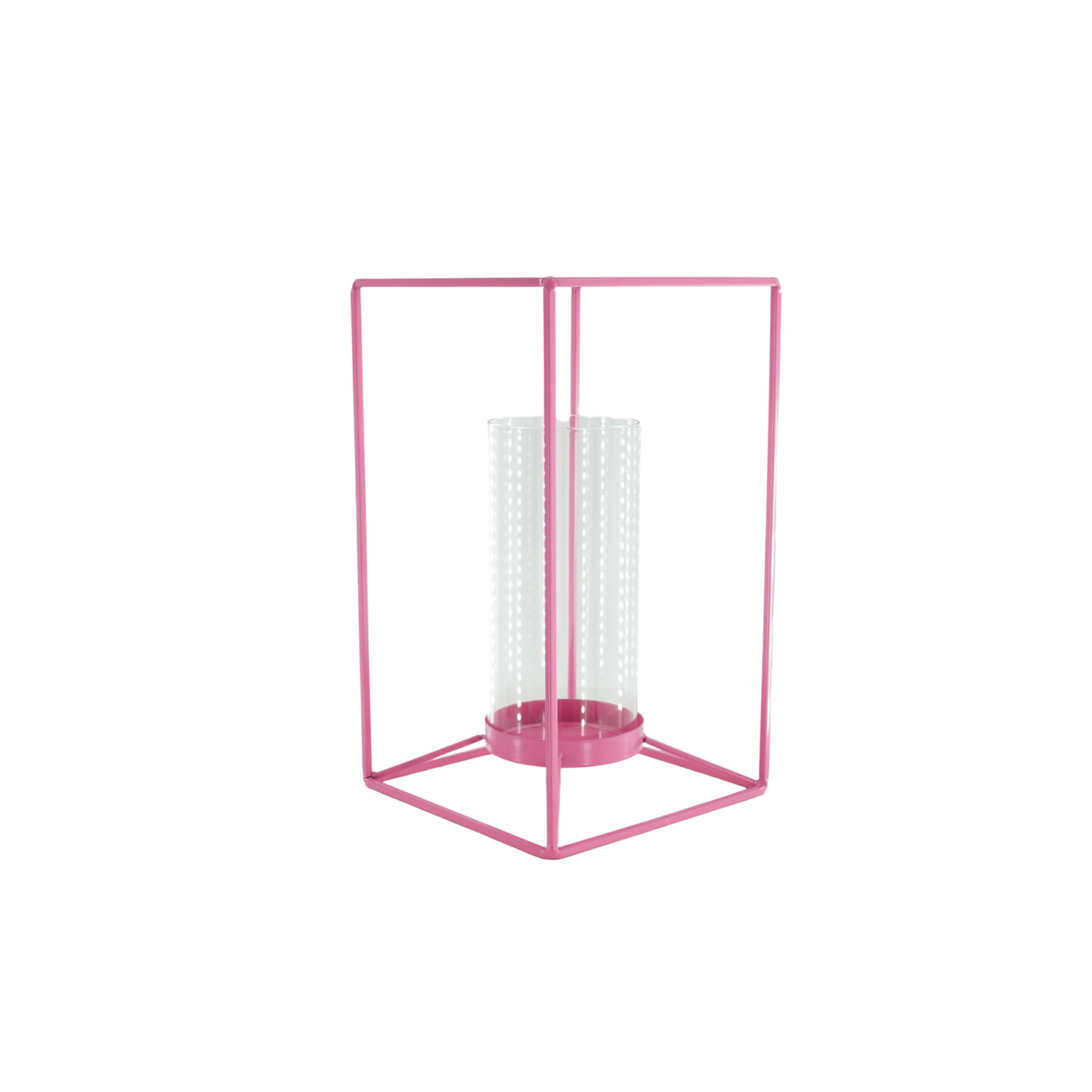 Latern - Metal/Glass - Pink - 14,5x14,5x25cm