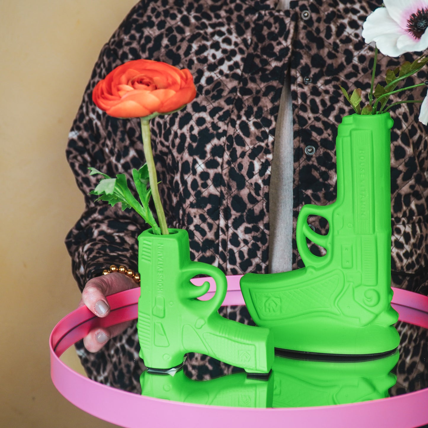 Vase - Gun - Ceramics - Neon Green - 15x9x23cm