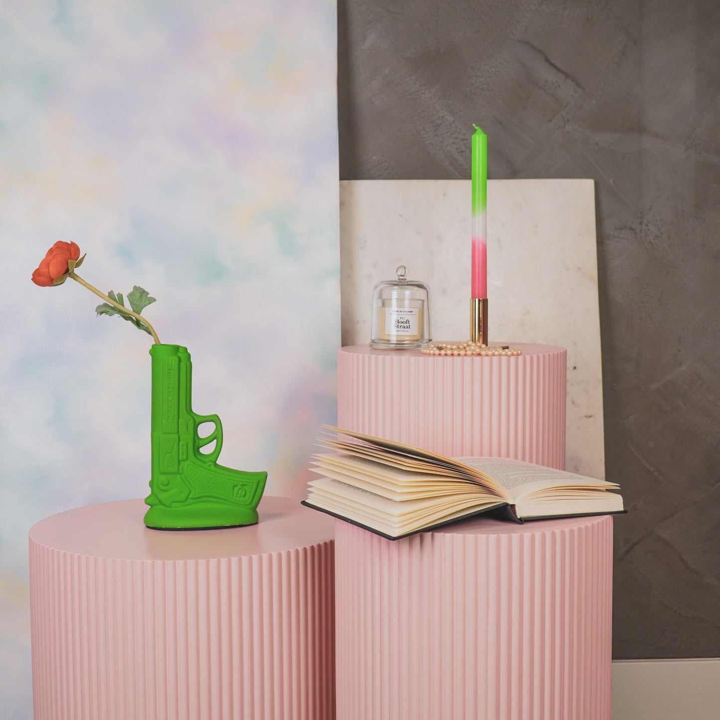 Tapers - Dipdye - Wax- Green/White/Pink - S4