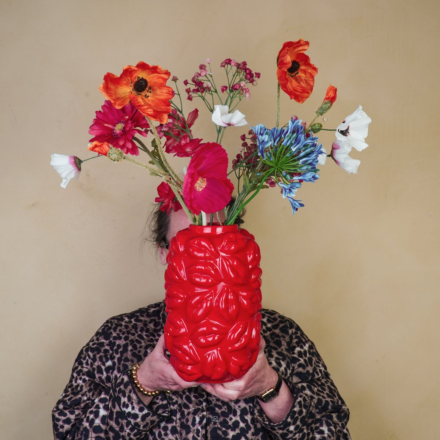 Vase - Kisses - Ceramics - Red - 17x17x27cm