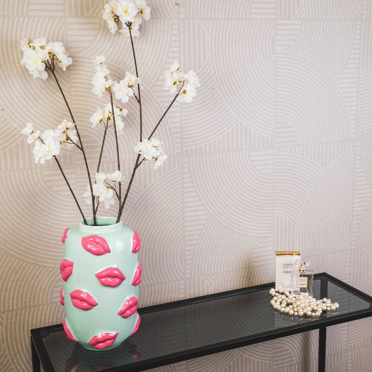 Vase - Kisses - Ceramics - Mint/Pink - 17x17x27cm