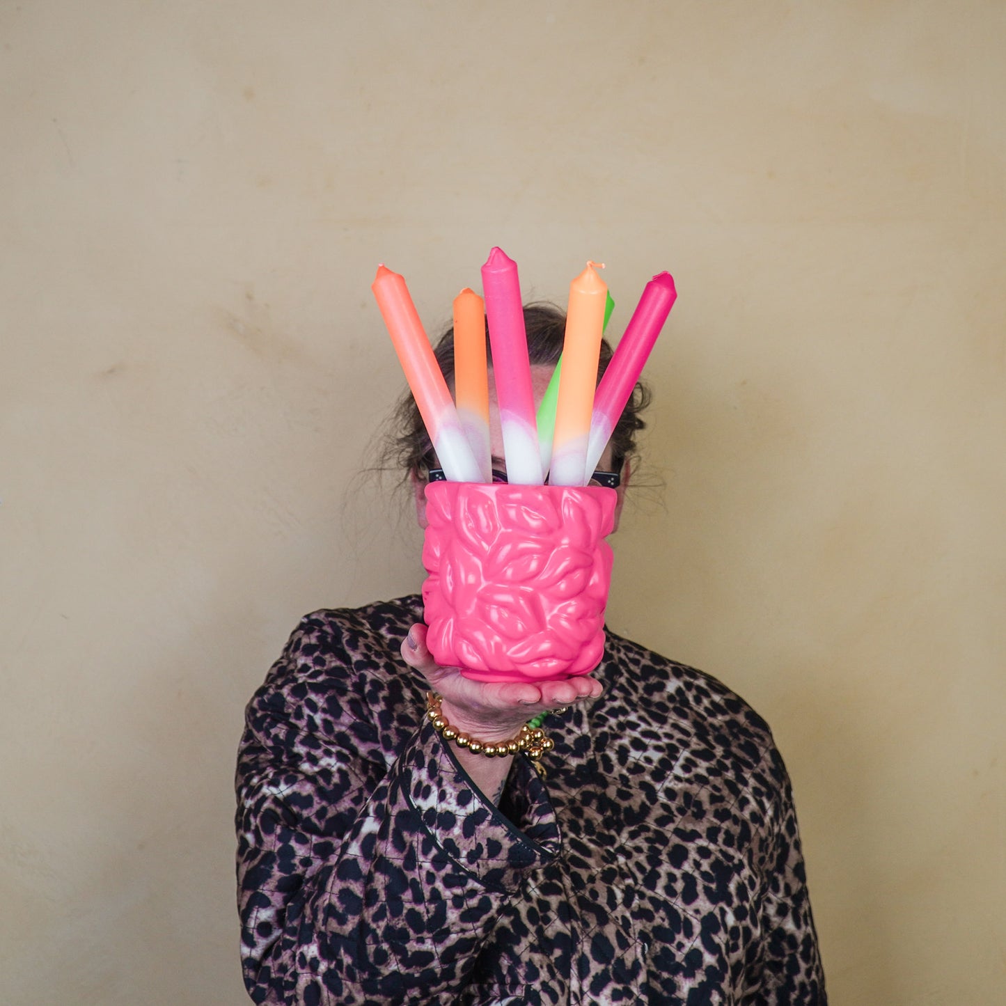 Pot - Kisses - Ceramics - Neon Pink - 11x11x11,5cm